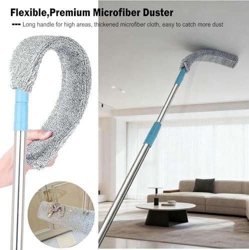 Retractable Gap Dust Cleaner Cleaning Tools with 3 Microfiber Dusting Cloths Long Handle 62.2inches Washable and Retractable Duster Brush for Cleaning Under Appliances Furniture Couch Fridge - view 2