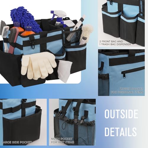 Wearable Cleaning Caddy, Cleaning Caddy Supplies Organizer with Handle & Shoulder Straps for Housekeepers, Under Sink & Car Cleaning Tool Organizers Bag with 4 Foldable Divider (Blue) - view 3