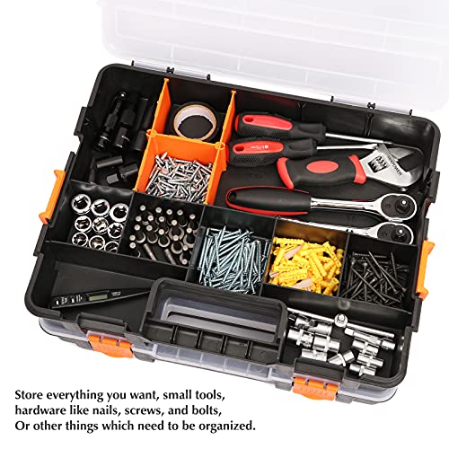 2PCS Toolbox Organizer Sets, 20 Removable Dividers, Durable Plastic Box, Excellent for Screws, Nuts, Small Parts, 34-Compartment, Black/Orange, 2 Pieces Set - view 7