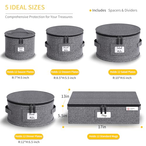 China Storage Containers Hard Shell Box for Moving Dishes, Plate, Wine and Glasses, Dinnerware, Mugs, Saucers Quilted Organizer Dividers for Packing Fine China Storage Containers 5Piece Grey - view 2