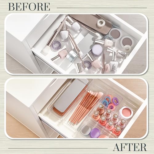 SimpleSort Drawer Organizer Bins 6 pc Set, Multi-size, Bathroom Organizers and Storage, Makeup Organizer, Desk Organizer, Vanity Organizer, Clear Organizing Containers, Made in USA - view 6