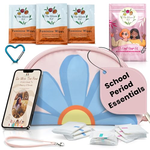 First Period Kit for Girls 9-12, Cute Sanitary Napkin Storage Bag Gifts, Tween Period Starter Kit, Portable Waterproof Emergency Sanitary Pad Pouch for Active Girls - 16 PC, (Pink)