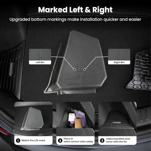 Rear Trunk Storage Bins for 2025-2026 Tesla Model Y Juniper, TPE Side Cargo Organizer Boxes with Lids, Waterproof Anti-Rattle Trunk Storage Accessories for 5-Seater, Black - view 6
