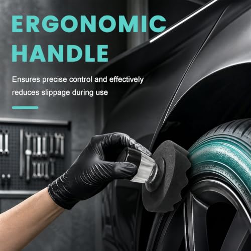 Tire Shine Applicator, Streak-Free Car Tire Dressing Applicator Detailing Tool with Ergonomic Handle, Reusable Flow Foam Pad Applying Tool for Tyre Shine & Wheel Care - view 3