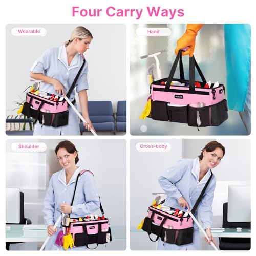 Large Wearable Cleaning Caddy Bag with Handles, Pink - view 6
