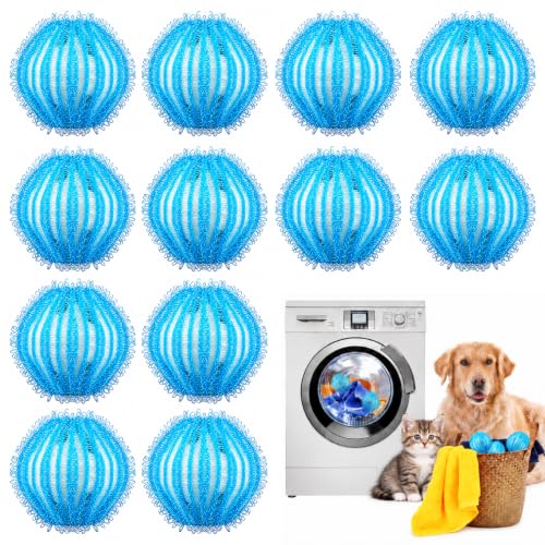 Pet Hair Remover for Laundry - 12 PCS Reusable Cat & Dog Laundry Hair Catcher for Washing Machine and Dryer, Laundry Lint Remover for Clothes, Bedding, Towels & Pet Blankets