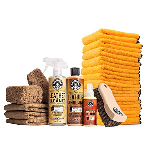 Leather and Microfiber Car Detailing Kit with Cleaner, Conditioner and Towels (9+12=21 Pieces)