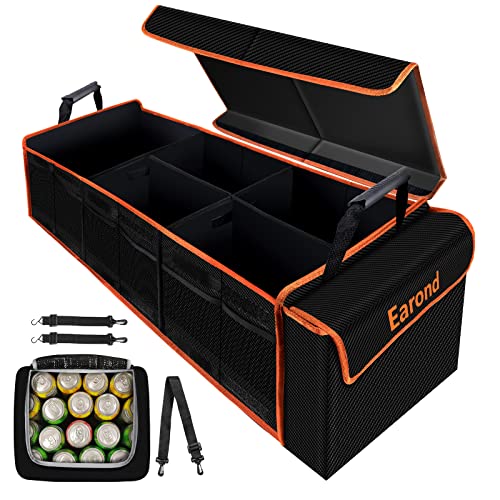 Large Trunk Organizer with Cooler, 3 Compartments SUV Cargo Organizer, Portable Trunk Organizer for suv,car,truck,rv,jeep(black)