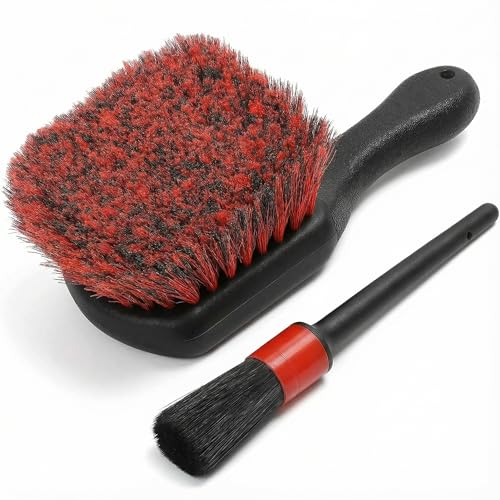 Wheel & Tire Brush, Soft Bristle Short Handle, Scratch-Safe (Red)