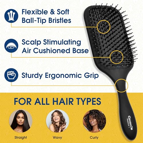 Detangling Paddle Brush - Large Air Cushion Paddle Brush with Ball Tip Tourmaline Bristles - Anti Static Hair Care Tool for Men and Women, Wet or Dry - Black - view 5