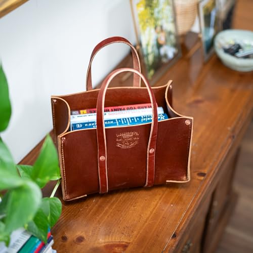 Buffalo Leather Tote Tool Bag For Hand Tools, Gardening, Outdoorsmen, Heavy Duty Premium Storage Leather Organizer - USA (Golden Brown) - view 3