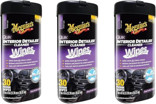 Quik Interior Detailer Wipes, Cleans, Protects & Refreshes All Car Surfaces, 30 Ct, 3 Pack