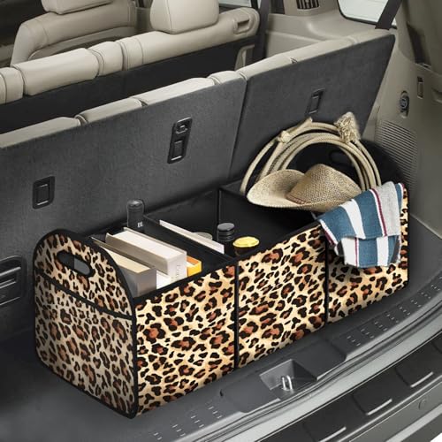 Classic Leopard SUV Car Trunk Organizer Accessories 50L Collapsible Car Storage Bag 3 Compartment Caddy Waterproof Foldable - view 6