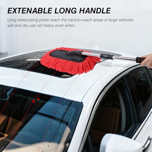 3 Pack Large Red Microfiber Car Duster Exterior Scratch Free with Extendable, Car Duster Interior Multipurpose dust Cleaning - view 6