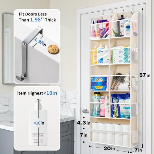 Over the Door Organizer, Extra Large Storage for Bedroom, Beige - view 2