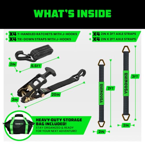 Car Hauler Tie Down Straps (4-Pack) - 2inx8ft with J Hooks - view 5