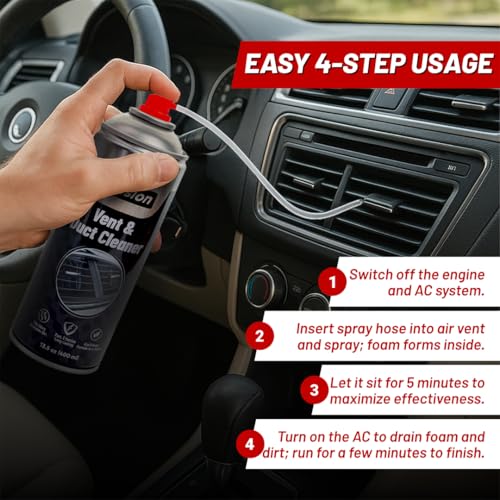 A/C Vent and Duct Cleaner (13.5 oz)| Foaming Spray for Car Air Conditioner | Freshens & Cleans Dust Build-Up | Fast, No-Rinse Formula | Automotive HVAC Refresher & Detailer (4 Pack) - view 3