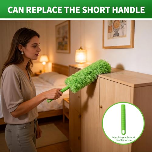 Cobweb Duster with Extension Pole, Washable Cleaning Duster Kit with 3 Duster Heads, Cobweb Duster, Corner Brush, Aluminum Telescoping Pole for high Ceiling Fan，Spider Web Brush with Extension Pole - view 7