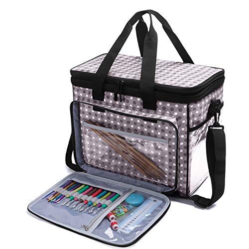 Crochet Bag Knitting Bag Yarn Storage Tote, Yarn Organizer, Gray Dot - view 4
