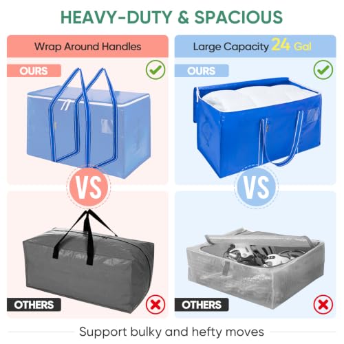 6-Pack Oversized Moving Bags with Reinforced Handles, Heavy-Duty Storage Tote for Clothes, Moving Supplies (Royal Blue, 6-Pack) - view 4
