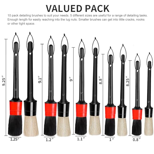 Detailing Brush Set - 10 Pcs Detail Brushes Car Detailing, Auto Boar Hair Car Detailing Kit for Cleaning Interior Exterior - Vehicles Wheels Leather Engine Dashboard - view 5