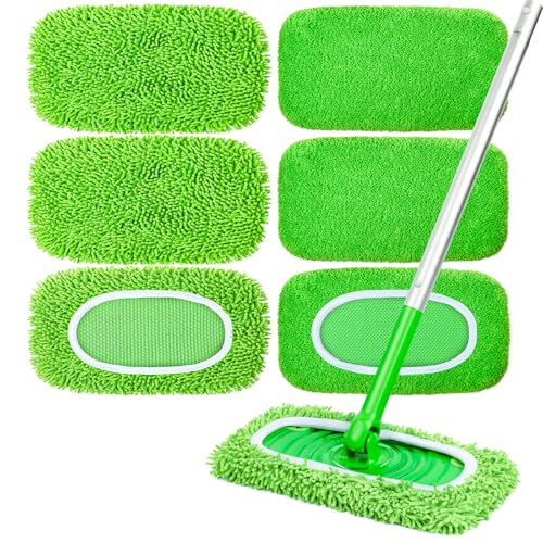 6-Pack Reusable Microfiber Mop Pads Compatible with Swiffer Sweeper