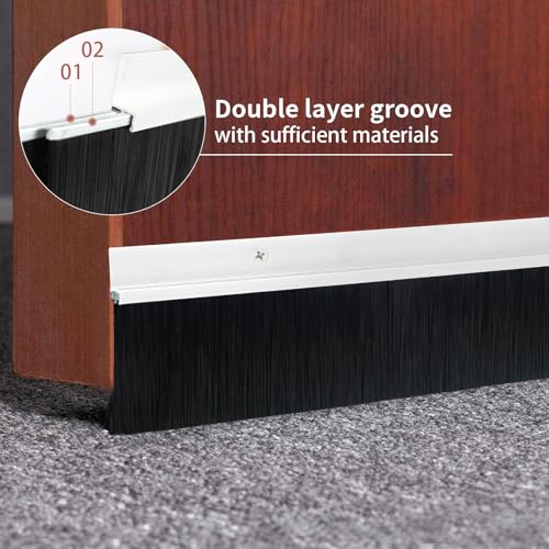 Garage Door Brush Seal, Double Layer Door Brush Sweep 3 Pack, 3" x 39.37" Heavy Duty Aluminum Seal, Screw-On Gap Blocker for Wide Gaps, Roll-Up & Exterior Doors (9.8FT) - view 4