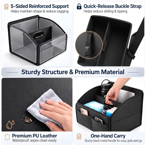 Car Storage Organizer, Leather Car Caddy Basket for Front Seat Black - view 2