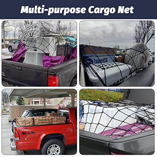 Cargo Net for Truck Pickup 4'x6' Stretches to 8'x12' Heavy Duty Truck Bed Cargo Net 12 Tangle-Free Clip Carabiners and 1 Storage Bag Small 4" x 4" Mesh Universal Car Organizer Net for Large Loads - view 6
