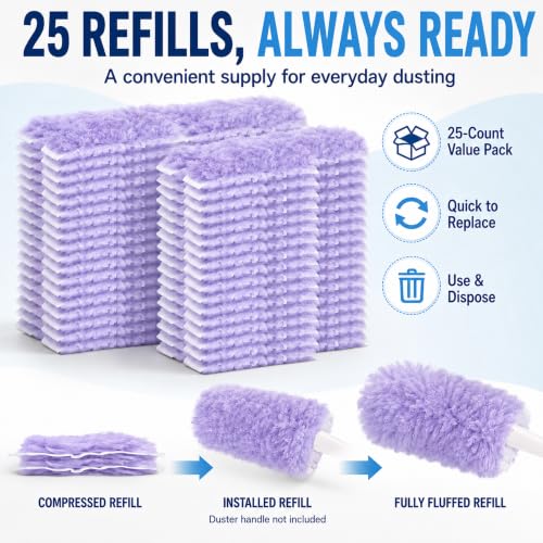 Duster Refills,Disposable Dusters for Cleaning,Heavy Duty Duster Refills, MultiSurface Dusting Wand,Dust Remover for Furniture,Blinds,Ceiling Fans&Home Cleaning Supplies (Purple, 25pcs) - view 7