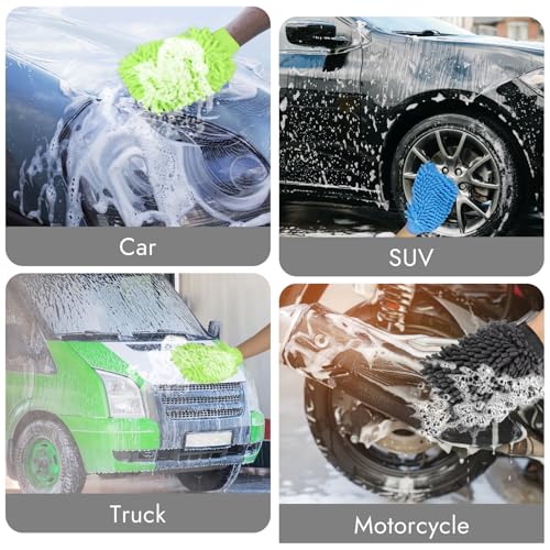 3 Pack Chenille Microfiber Car Wash Mitt, 7" x 9.6", Blue, Green, Grey - view 7