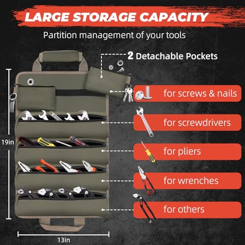 Tool Roll Up Bag, Gifts for Men Dad from Wife Daughter Fathers Day, Portable Tools Box Storage for Men, Heavy Duty Tool Organizer W/Detachable Pouches for Electrician Mechanic Carpenter - view 2