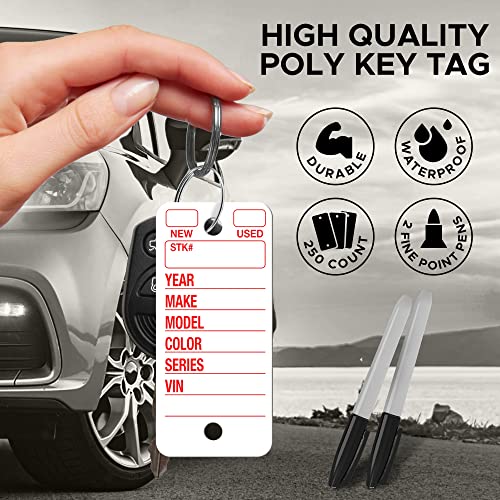 Poly Tag White Key Tags with Ring - 250 Count - Includes Rings and 2 Fine Point Pens - Plastic Car and Automotive Dealer Tags - view 2