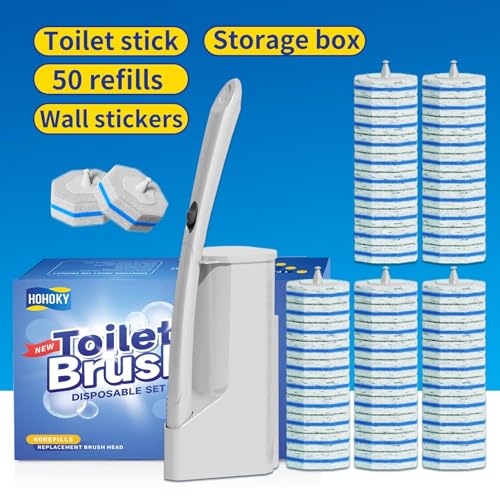 Disposable Toilet Brush Cleaning System with 50pcs Refills Pads Replacement Heads, Toilet Cleaning Stick, Wall Mounted Wand Kit Bathroom Maintenance, Toilet Bowl Cleaner Brush Holder and Set - view 6