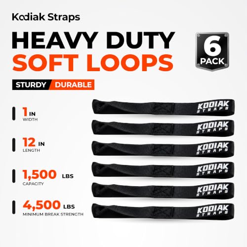 Soft Loop Tie Down Straps - 1 x 12 inches- 4,500 lb Load Capacity - Black 6 Pack - Loops for Securing ATV, UTV, Motorcycles, Scooters, Dirt Bikes, Lawn & Garden Equipment - view 2