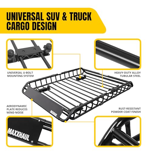 Steel Roof Rack Cargo Basket, 46" x 36" x 4.5" Roof Top Carrier, Universal Fit for Cars, SUVs, Vans, and RVs, 150 lb Capacity, Weather-Resistant Easy-Install Cargo Storage (70115) - view 4