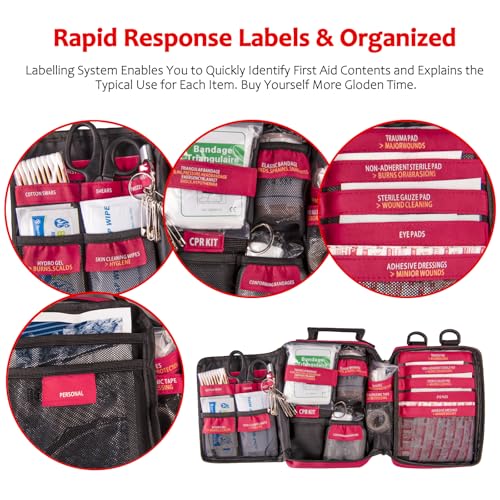 First Aid Kit with Rapid-Response Labeled Compartments, Compact Waterproof Emergency Kit with Molle Straps for Car, Camping, Home, Hiking, Travel - view 2