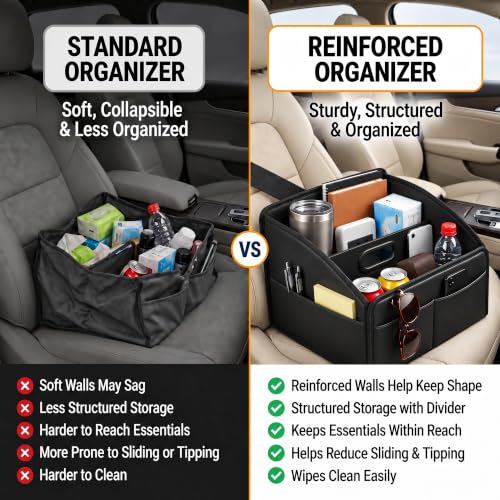 Car Storage Organizer, Leather Car Caddy Basket for Front Seat Black - view 6