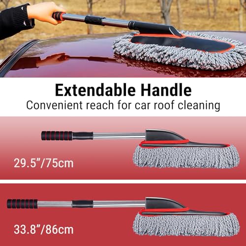 Car Duster, Scratch-Free Microfiber Cleaning Brush, Gray/Red - view 5