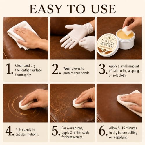 Leather & Furniture Repair Salve 4 oz, Leather Cleaner and Conditioner, Leather Conditioner and Leather Polish for Couch, Car Seats, Boots, Shoes, Bags and Furniture, Restores Natural Shine - view 5