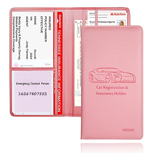 Car Registration and Insurance Card Holder - PU Leather Vehicle Glove Box, Essential Document Organizer Wallet Case Organizer for ID, Driver's License, Cards, Car Accessories for Women&Men