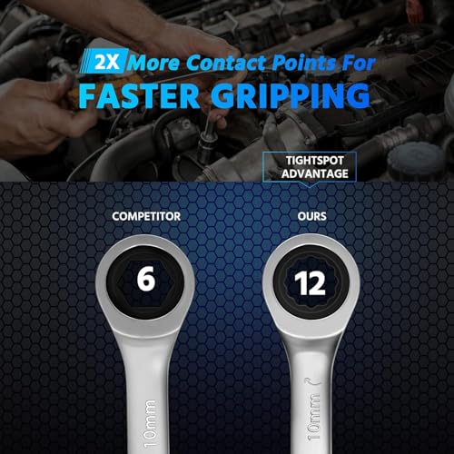 10Pcs Ratcheting Wrench Set SAE & Metric Ratchet Wrench Set with Rack Organizer, Premium CR-v Steel, 12 Point, 72 Teeth,Box End and Open End Ratcheting Wrench Set,Metric 10-15mm&SAE 3/8''-5/8'' - view 6