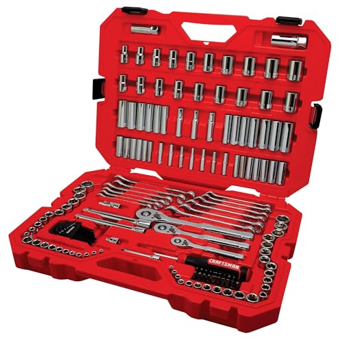 Socket Set, 159 Piece Socket Wrench Set Mechanics Tools 1/4-in., 3/8-in., and 1/2-in(6 Point and 12 Point, 90-Tooth (CMMT12125)