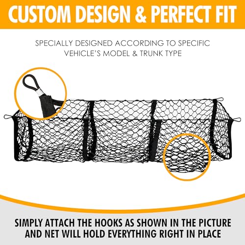 3 Pocket Style Elastic Trunk Cargo Net for Hyundai Santa Cruz 2022-2025 - Premium Trunk Organizers & Storage - Cargo Net for Pickup Truck Bed - Truck Bed Divider - Car Organizer for Pickup - view 3