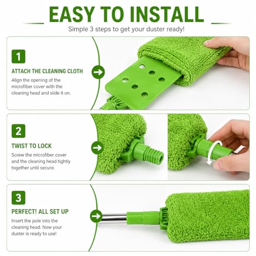 Retractable Gap Dust Cleaner Under Appliance Cleaning Tool, Flat Duster for Under Refrigerator Fridge Stove Couch Bed, Skinny Thin Duster for Tight Spaces (Green) - view 3