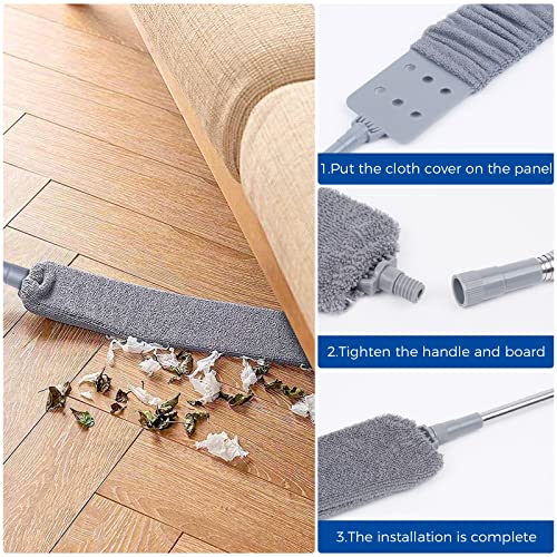 Retractable Gap Dust Cleaner Cleaning Tools with 2 Microfiber Dusting Cloths Long Handle 60inches Washable and Retractable Duster Brush for Cleaning Under Appliances Furniture Couch Fridge - view 5