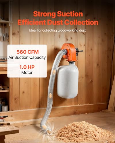 Dust Collector, Wall Mount Dust Collector 1 HP, 560 CFM Woodworking Dusts Collectors with 2.5 Micron Collectors Bag, Dusts Collection System for Woodworking/Workshop, Industrial Factories - view 2