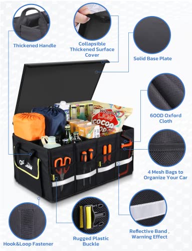 Car Trunk Organizer with Foldable Soft Lid, 55L 3 Compartments Black - view 4