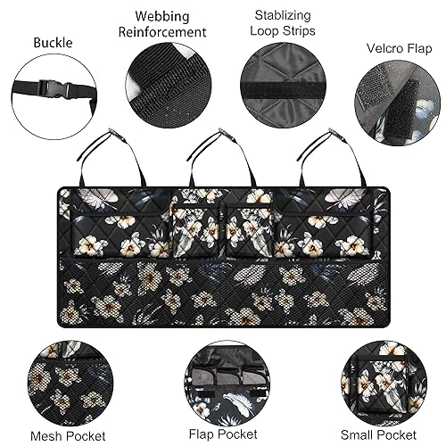 Car Trunk Organizer, Large Capacity Backseat Trunk Organizer (42"*18"), Collapsible Car Storage Bag with 8 Pockets - Hibiscus - view 4
