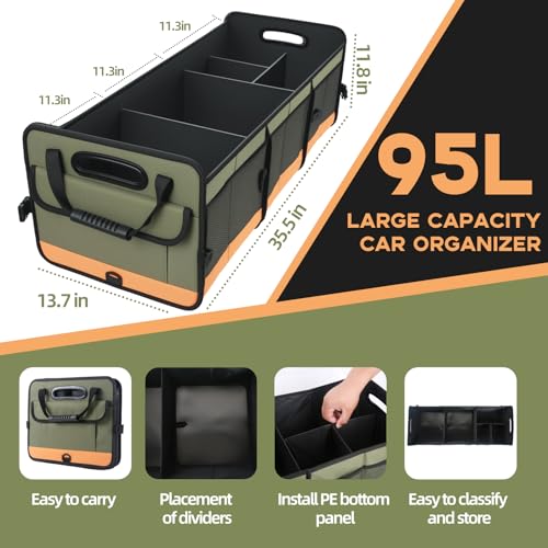 Trunk Organizer for Suv, Sturdy Storage Organization with Non-Slip Bottom Strips, 95L Large Capacity Cargo Organizer for Car, Truck, Sedan, Waterproof Portable Car Organizers for Women Men(Green) - view 2